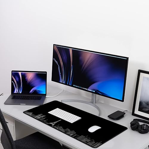 Miniatura 7 de IndigoCase Alfombrilla de mouse grande de 31.5 x 15.7 pulgadas, alfombrilla de mouse de paisaje urbano de París, alfombrilla de mouse negra,