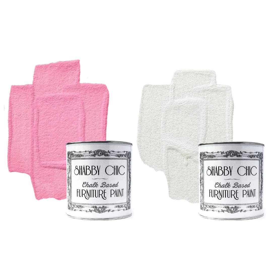 Shabby Chic Chalk Based Furniture Paint8.5oz Dusky Pink & 8.5oz Chalky White - Bundle - for Home Decor, DIY Projects, Wood Furniture