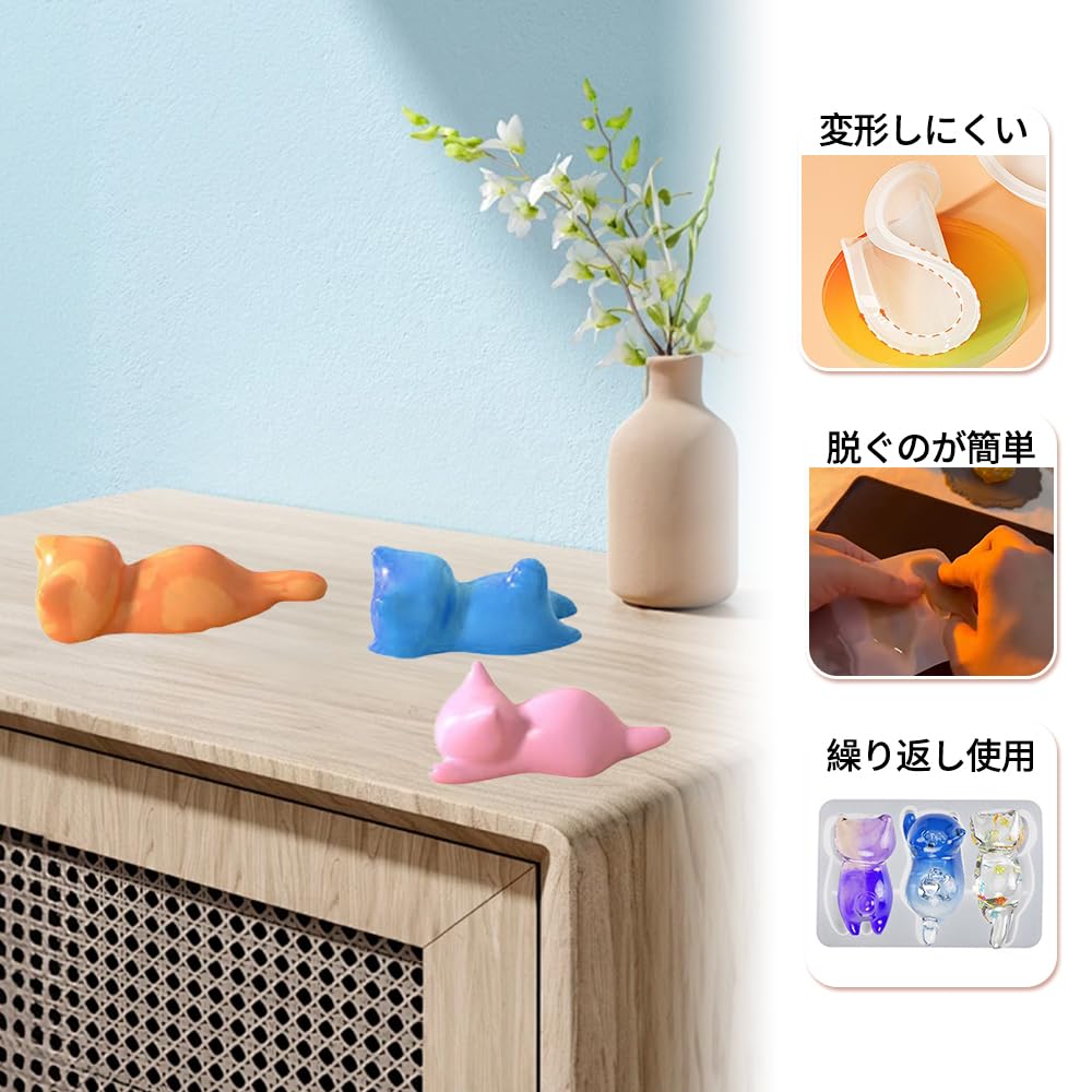 Amazon.co.jp: シリコンモールド 猫 立体型 3匹の猫 11.6cm*7.7cm