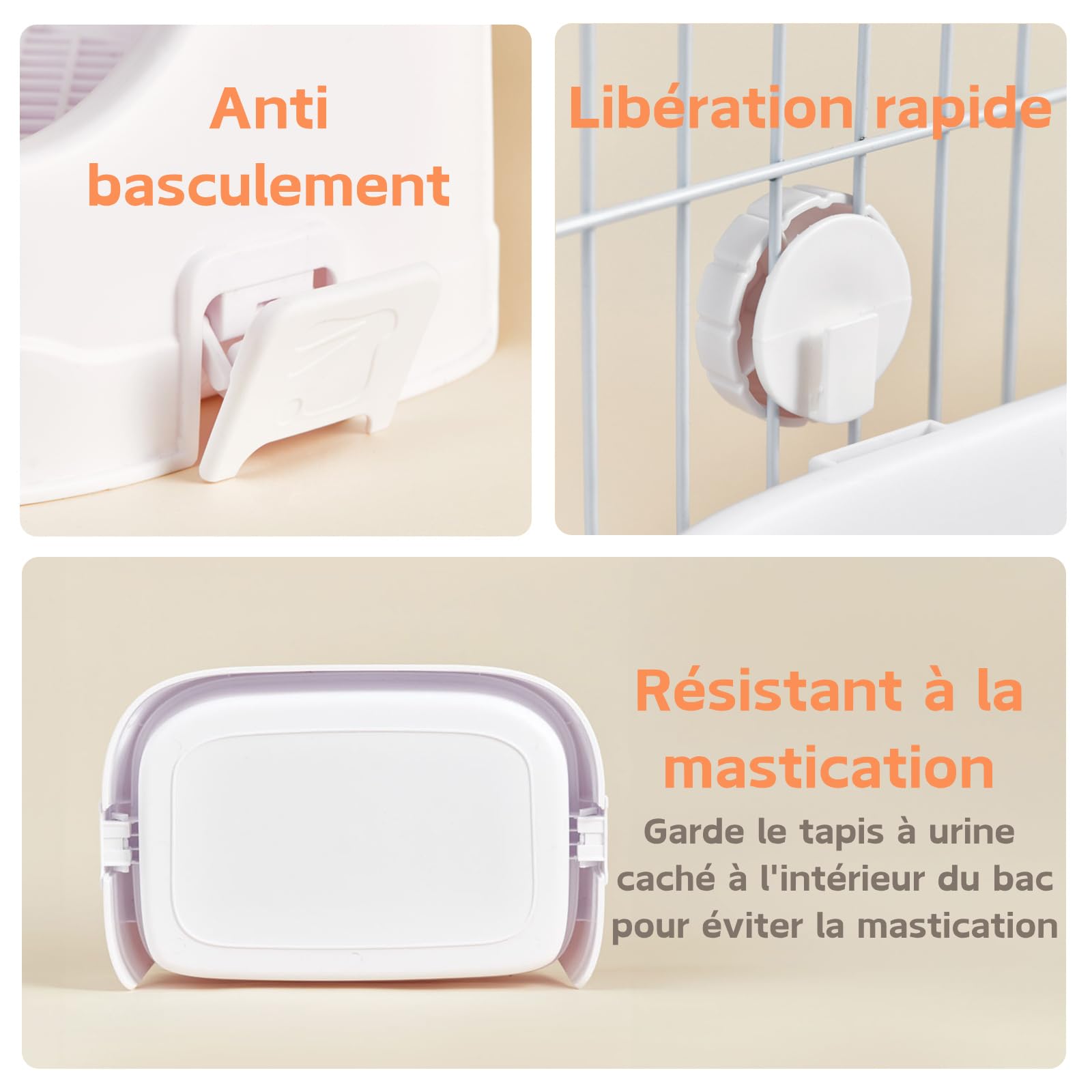 Bac Litiere Lapin, Moyen Litière Toilette Petits Animaux pour Cages Détachable Entraîneur de Pot Grille Corbeille à Litière d'angle pour Lapin Cochon d'Inde Hamster Chinchilla (Blanc)