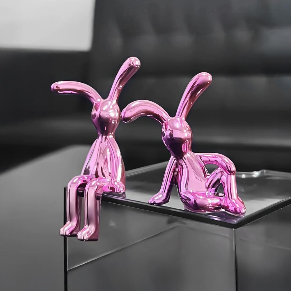 Photo 1 of 2 PCS Bunny Statue Home Decor Rose Gold Decorative Ornaments Easters Sculpture for Table Shelf Dinner Living Room Office Modern Style Trendy Car Decor Birthday Gifts for Women Men