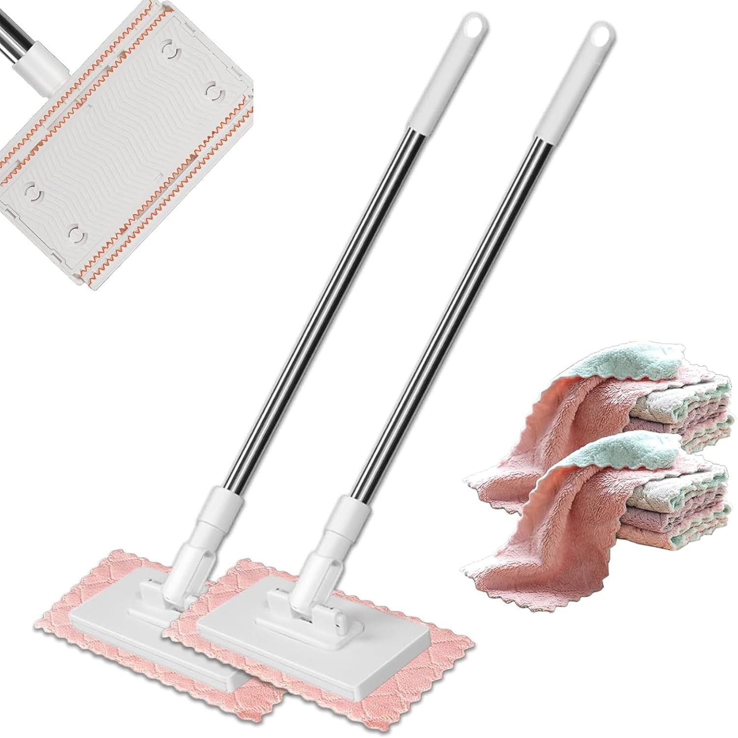 Snap Grip Mini Mop, Zero Touch Mini Mops, Retractable Gap Dust Cleaner Flat Mops with Locking Head & Sweeping Cloths, 39' Long Handle Mopping Sweeper Stick for Multi Cleaning ,No Wash (2mop+8cloth)