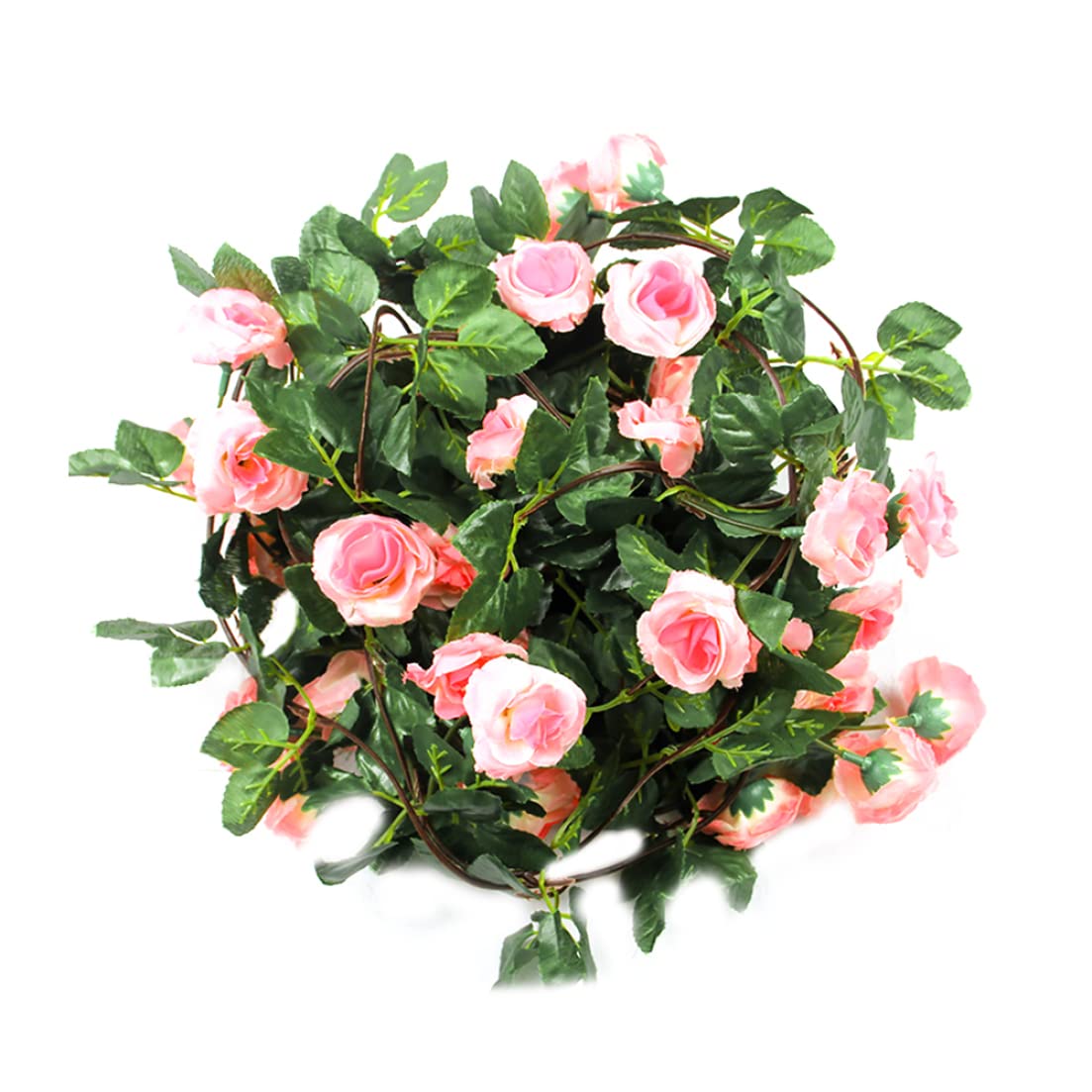 CAKEEYUM 2PCS Artificial Rose Garlands, Silk Rose Flowers Green Leaves Vine for Home Hotel Office Wedding Party Garden Craft Art Decor (Pink) fake pink vine artificial garland
