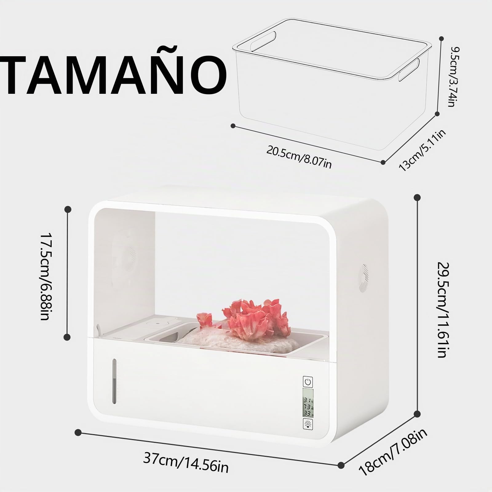 Set de Cultivo de Setas, Caja de Cultivo de Hongos con Pantalla de Temperatura y Humedad, Caja Inteligente Tienda de Cultivo de Hongos para Interiores con Luz de Crecimiento