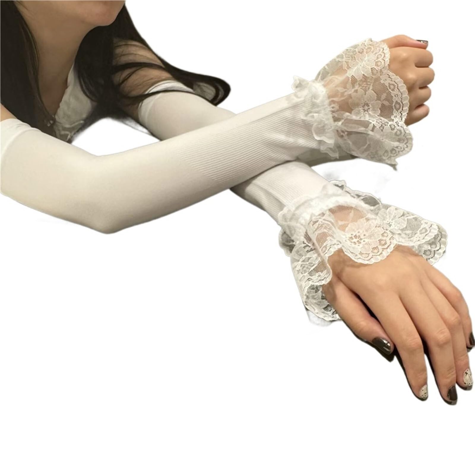 2 pares de guantes largos elásticos protección solar for mujer, sin dedos encaje elegantes, protector for el brazo Para Actividades Al Aire Libre Y Viajes