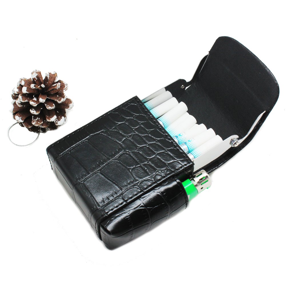 Cigarette Case, Boshiho PU Leather Cigarette Box with Lighter Holder