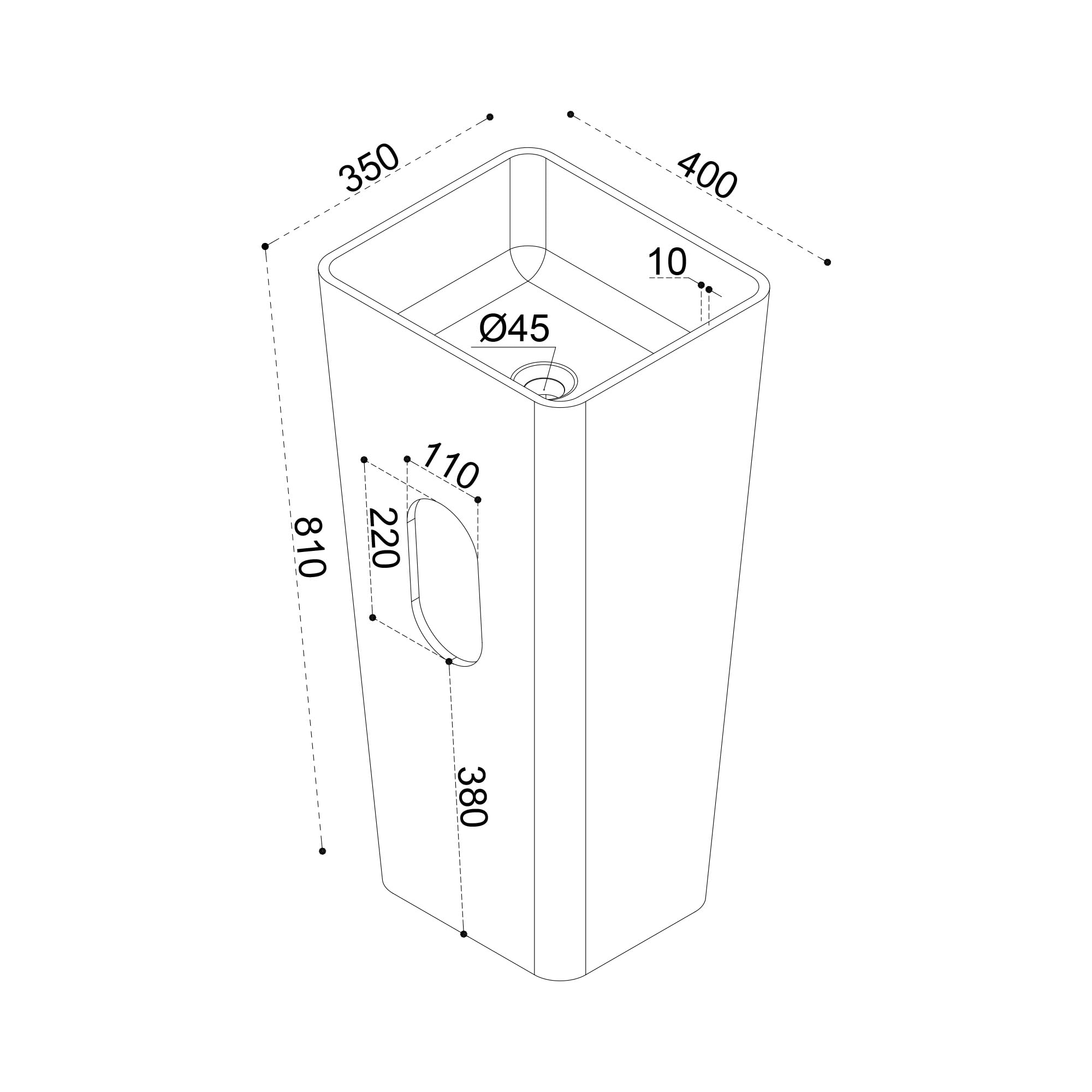doporro Lavabo Colonne Noir Vasque sur Pied Lave Mains Rectangulaire Solid Surface 40x35x80cm Colossum31