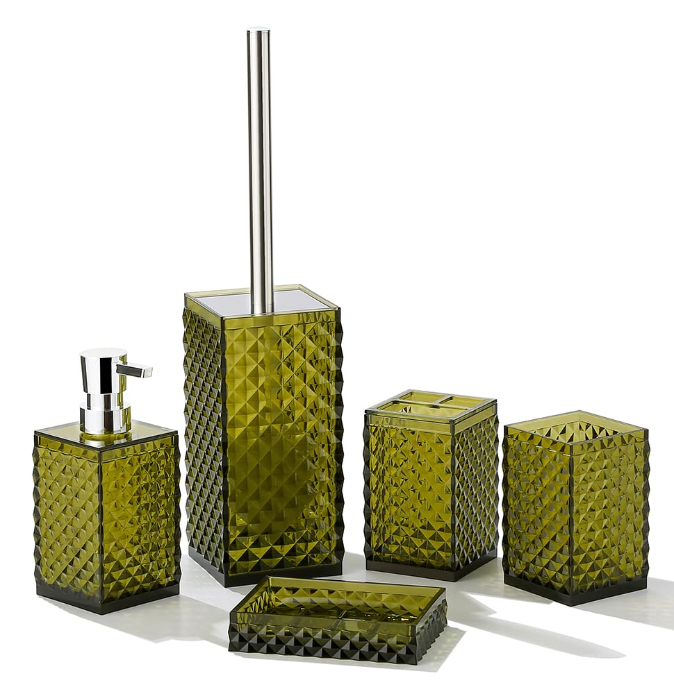 YAUKPH Acrylic 5-Piece Bathroom Accessory Set - Includes Soap Dispenser, Toothbrush Holder, Cup, Soap Dish, and Toilet Brush,for Elegant Bathroom Decor (Green)