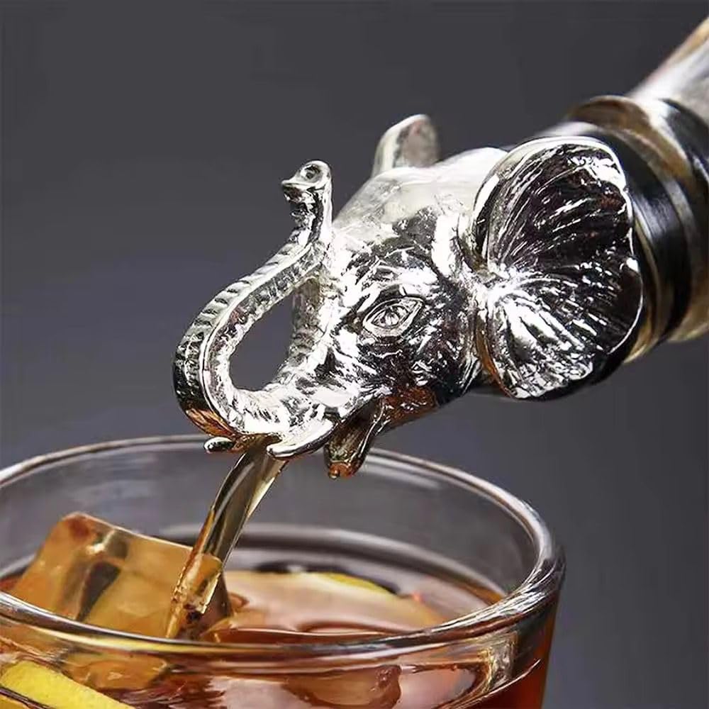 Animal Design Pourer for Wine Bottles, Liquor & Whiskey Bottle Pourer, Seal Plug - 1 pc (Sliver, Elephant)