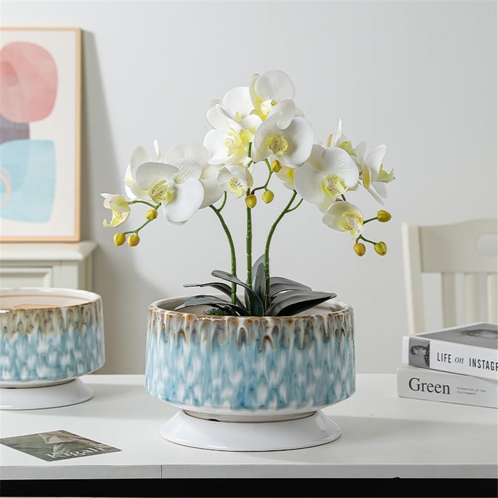 macetas para plantas Doniczka ceramiczna do roślin doniczkowych, płytka okrągła doniczka na sukulenty z otworami drenażowymi, zdejmowana podstawa(Duży)