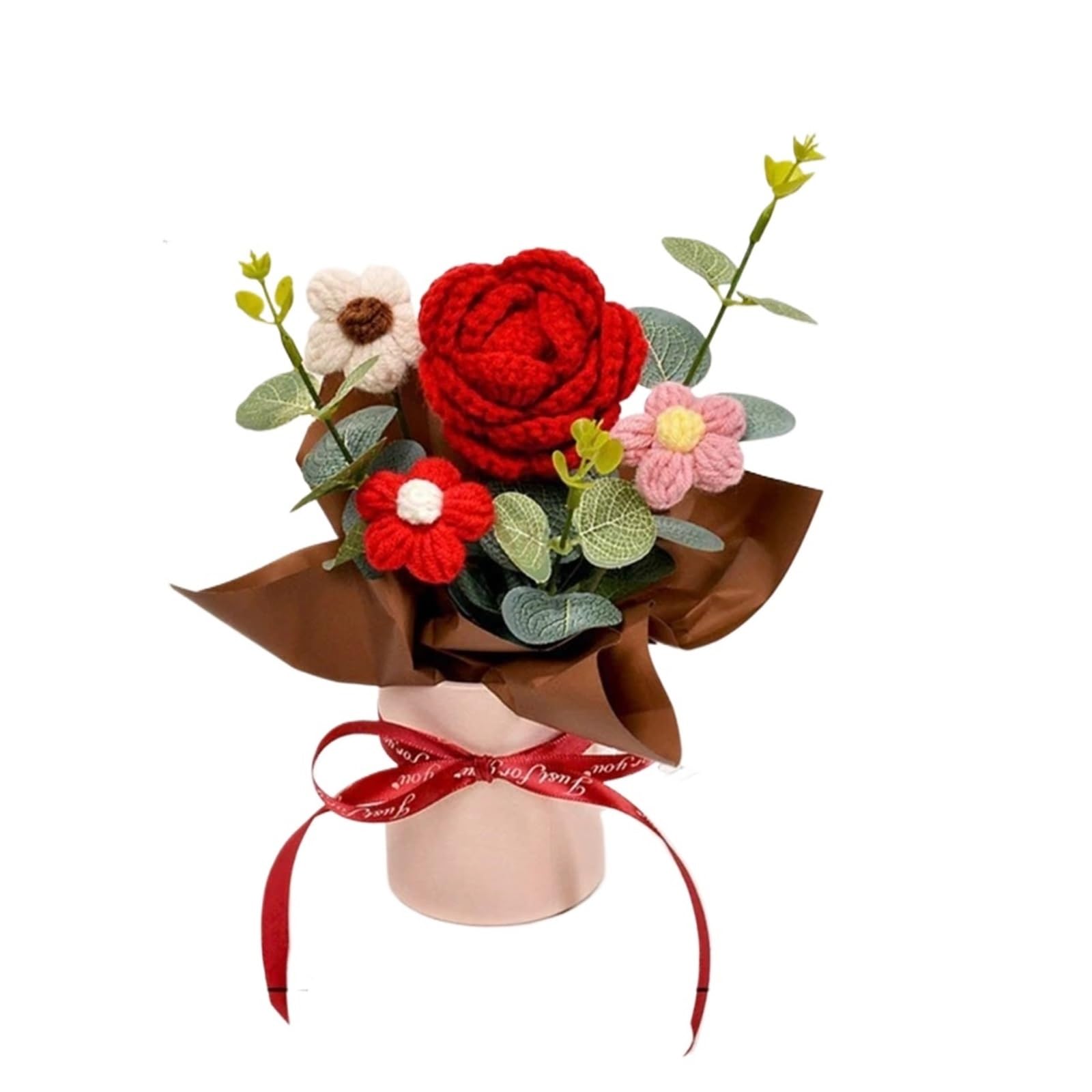 ZHSOAO Knitted Flower Bouquet Crochet Rose Flowers Gifts Living Room Desk Decoration for Weddings Birthdays(Color2)