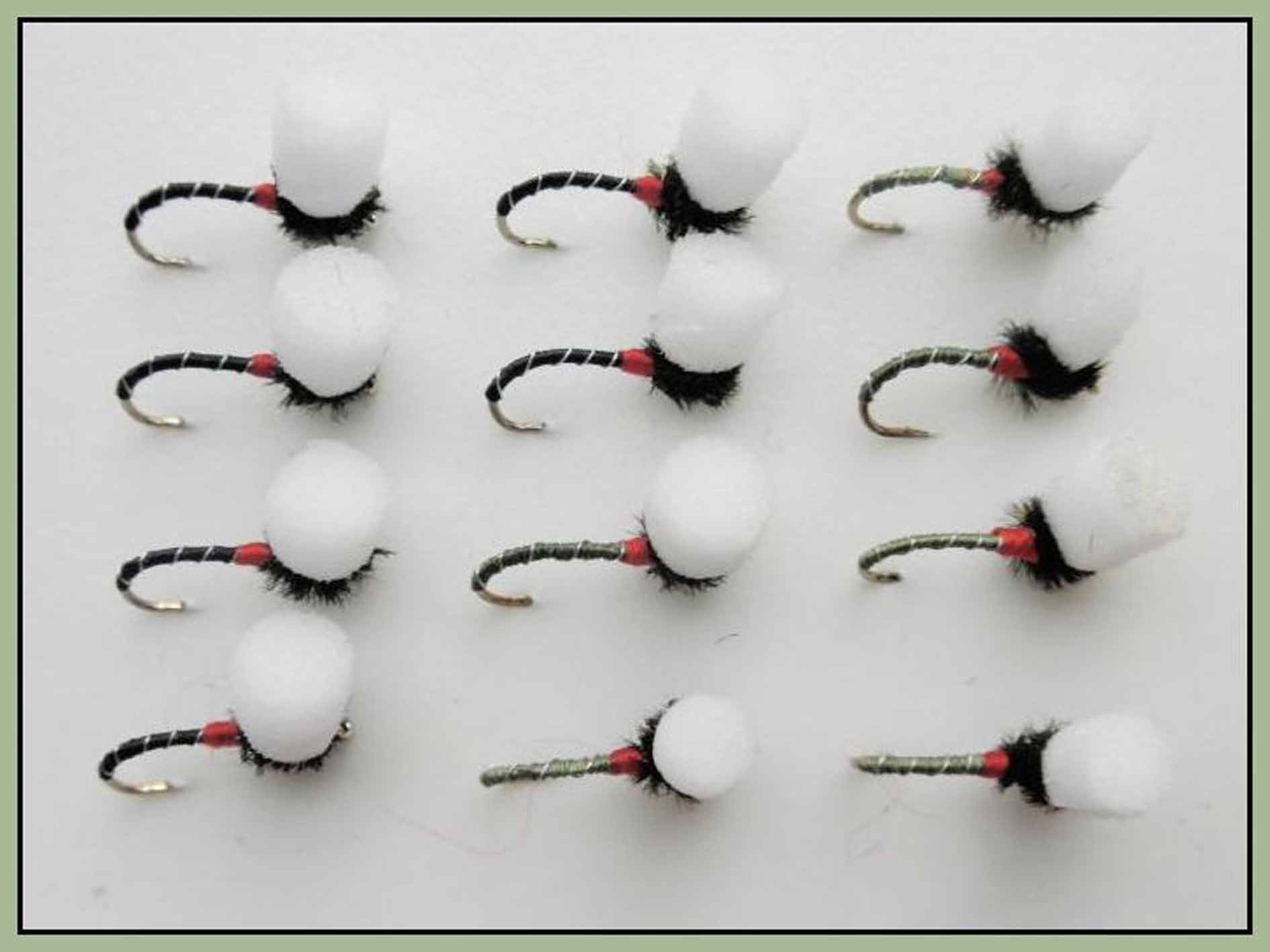 12 Barbless Suspender Buzzer Trout flies,Olive and black Choice (12)