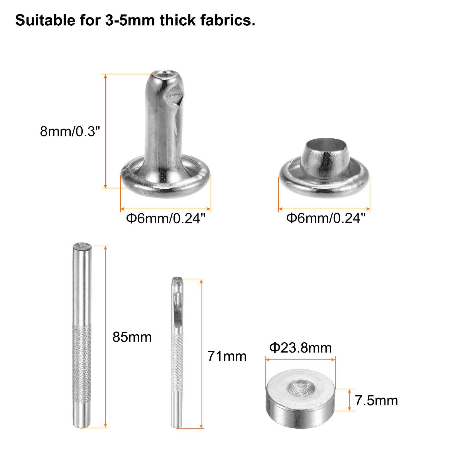 HARFINGTON Ledernieten 200 Sets – 6x8mm Metall-Doppelkappen-Nieten Mit 3 Setzwerkzeugen (Bronze)