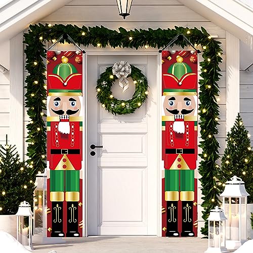 Hileyu Banner de Cascanueces Navidad,Decoracion Navidad Hogar Exterior,para Decoración al Aire Libre,Diseño de Soldado,para Porche,PuertaDelantera,Jardín,Pared,Interior,Exterior,30 x 180 cm