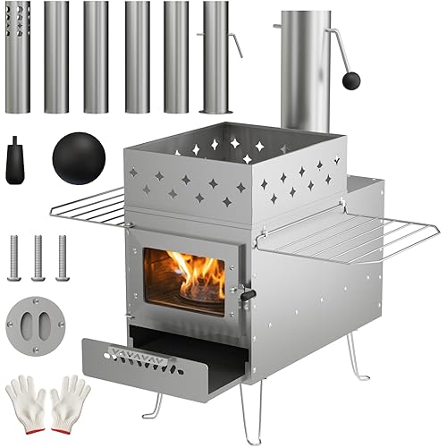 Sauna Hot Tent Stove, Portable Wood Burning Stove for Outdoor Camping with Chimney Pipe for Dry Sauna, Cooking for Family and Friends, Upgraded Heat Concentration System with Sauna Stones Basket
