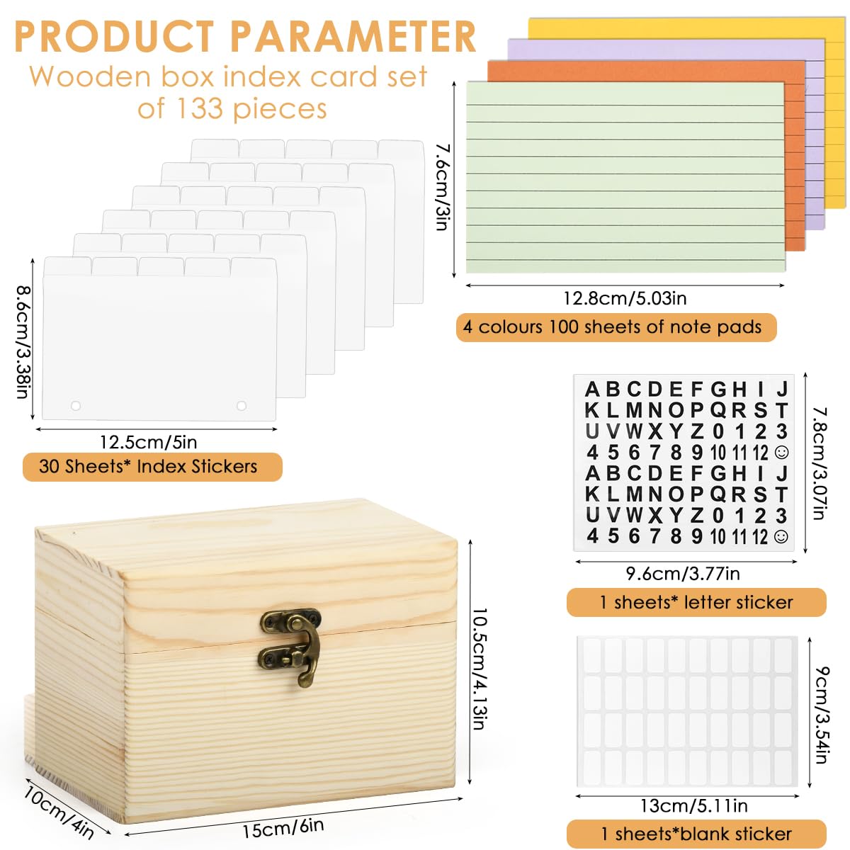 CENBEN Index Card Box Set, Wooden Index Card Holder with 100Pcs Cards, Revision Flash Cards Storage Box with 30 White Dividers, 1 Blank Sticker and 1 Letter Sticker - Image 2