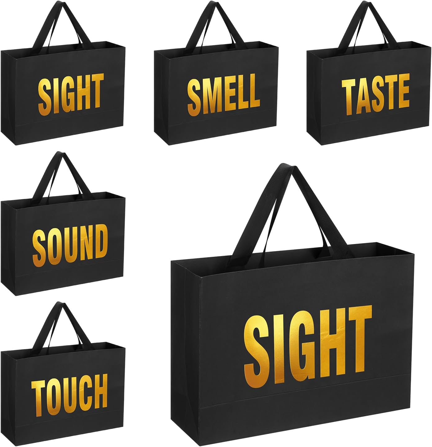 Kolldenn Valentine's Day 5 Senses Gift Bags for Him Her, Valentine Five Senses Gift Paper Kraft Bags with Ribbon Handle for Lover Husband Boyfriend Birthday Party(Black,9.8 x 6.7 x 3.1 Inches)