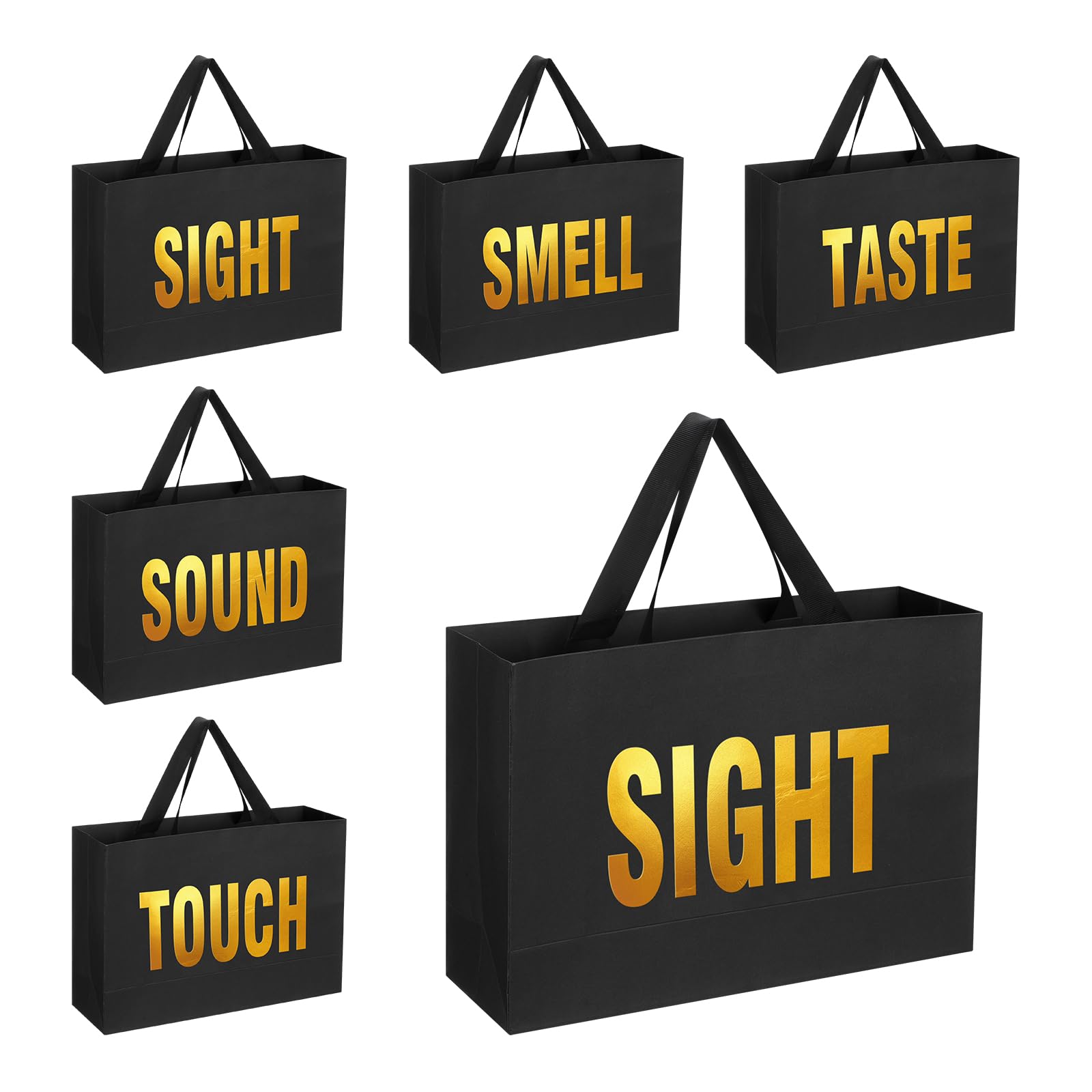 Kolldenn Valentine's Day 5 Senses Gift Bags for Him Her, Valentine Five Senses Gift Paper Kraft Bags with Ribbon Handle for Lover Husband Boyfriend Birthday Party(Black,9.8 x 6.7 x 3.1 Inches)