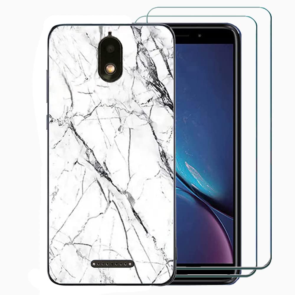 Ranyi for Hot Pepper Serrano 3 Case with Screen Protector, Marble Slim TPU Case with Screen Protector 360 Full Body Shock Absorbing Marble Case Cover for Hot Pepper Serrano 3 A95B A95C A95J -White