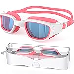 Zeligerstar Kids Swim Goggles,Swimming Goggles for Kids 6-14, Anti-Fog UV Protection Pool Glasses for Boys Girls (Coral/White+Clear Smoke)