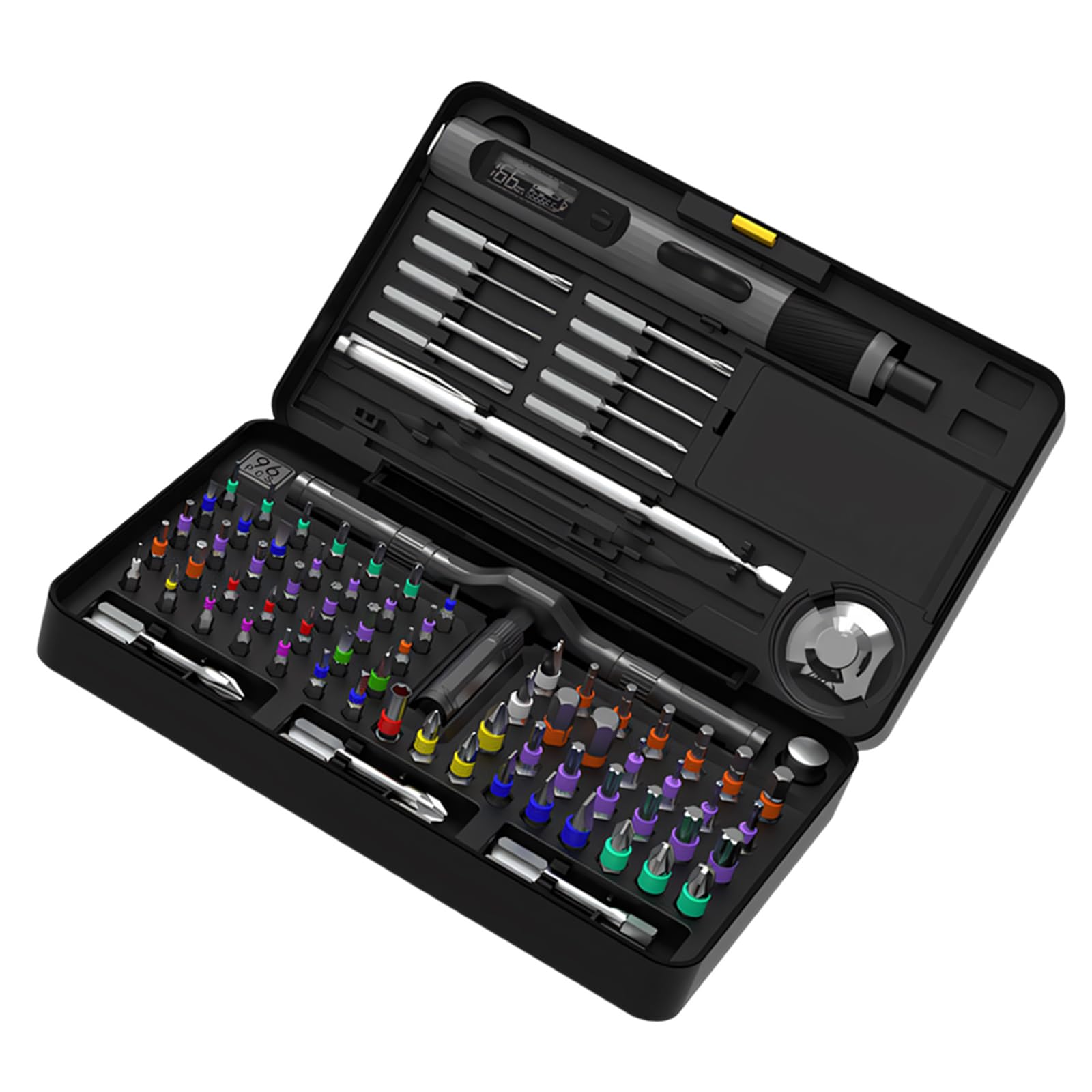 Compact 96 in 1 Battery Operated Screwdriver Set with Simple Digital Display for Exact Settings Quick Fee Cordless Screwdriver