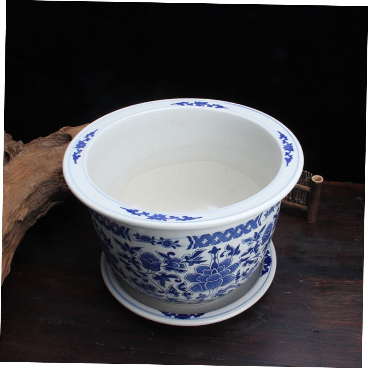 Amazon.co.jp: 青と白の磁器 蘭プランター 植木鉢 受け皿付き 屋内用