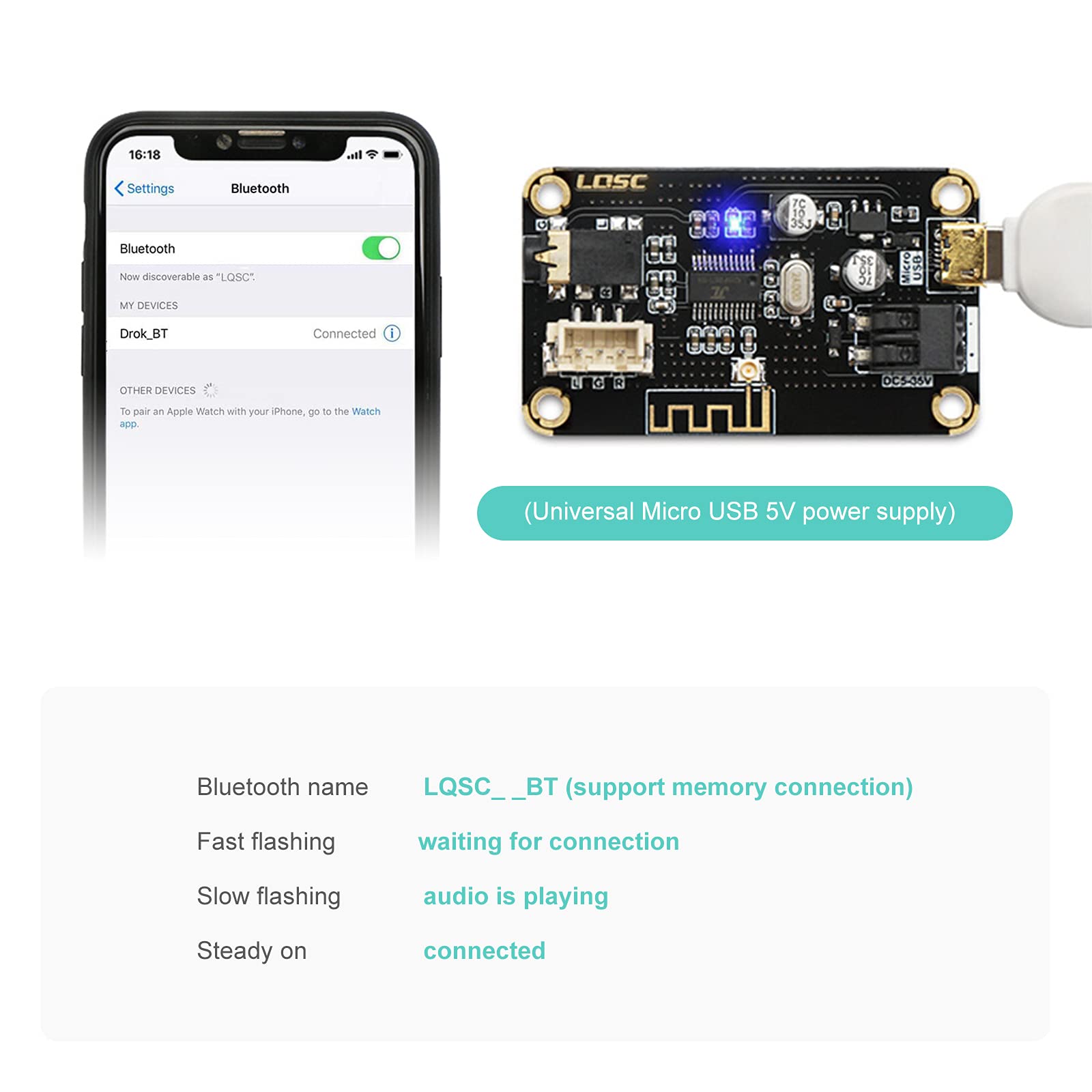 RUZHI Modulo Bluetooth Scheda Audio Stereo MP3 DC 5-35V Portatile Decodificatore Elettronico Senza Fili Chip Cuffie Stereo DIY