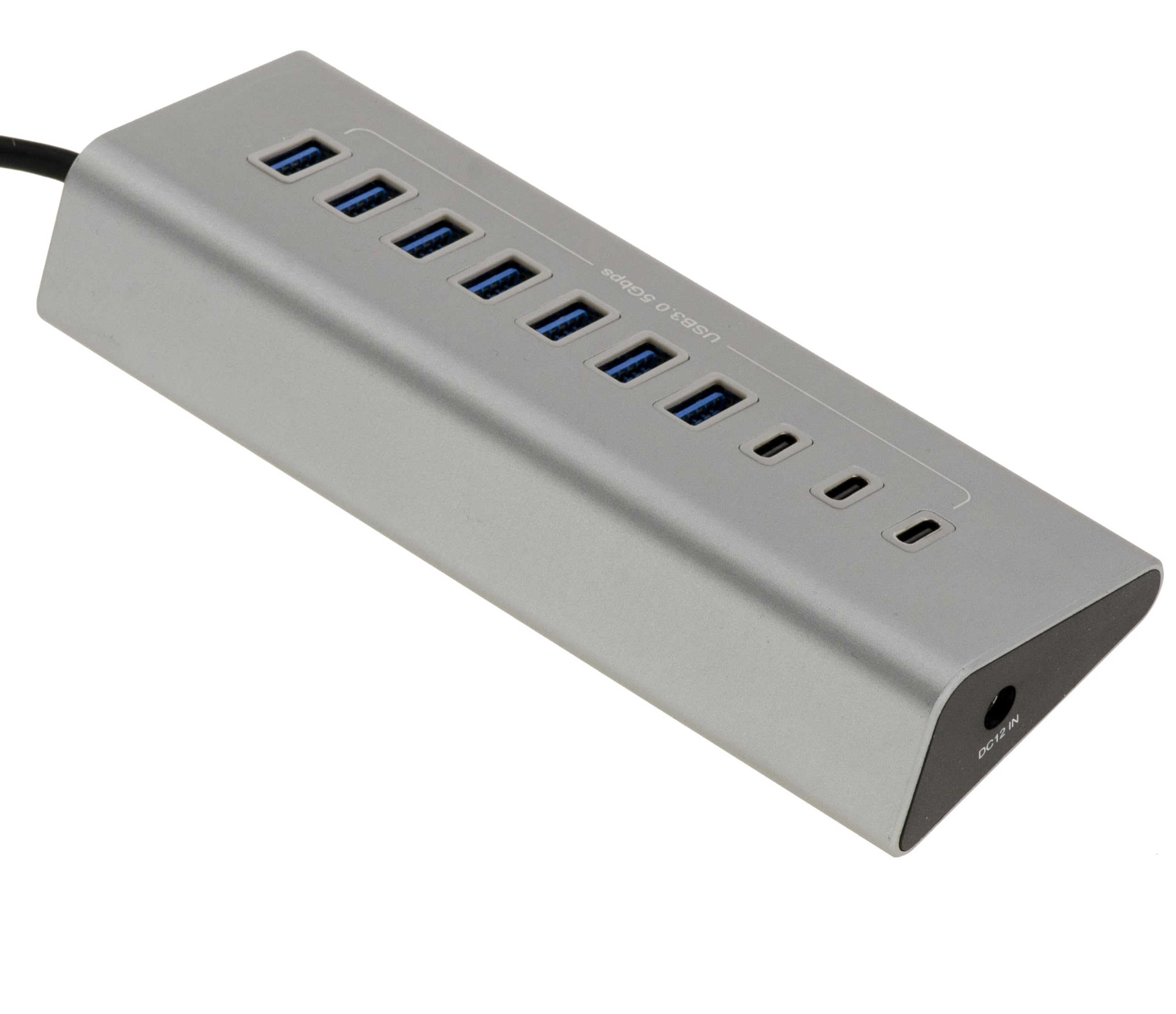 KALEA-INFORMATIQUE USB3 Aluminiowy 10-portowy koncentrator wieloportowy (USB 3.0 5GB) z zasilaczem 12V 3A 7 portów USB typu A i 3 porty typu C