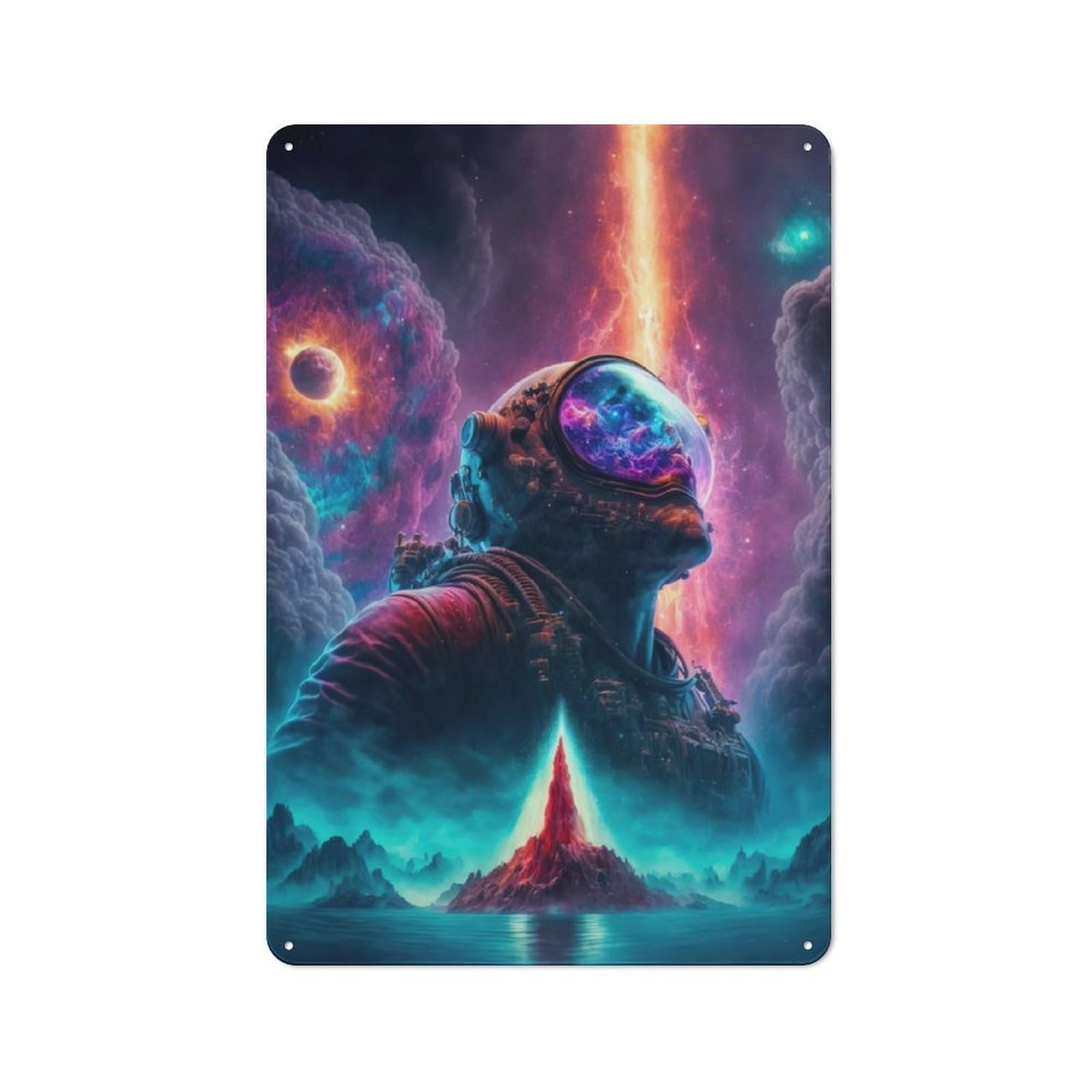 Junmoney Astronaut Mystical Worlds Tin Wall Plaque 30X20cm With For Guest Room Or Hallway, For Home Office, Studio And Craft Room Walls