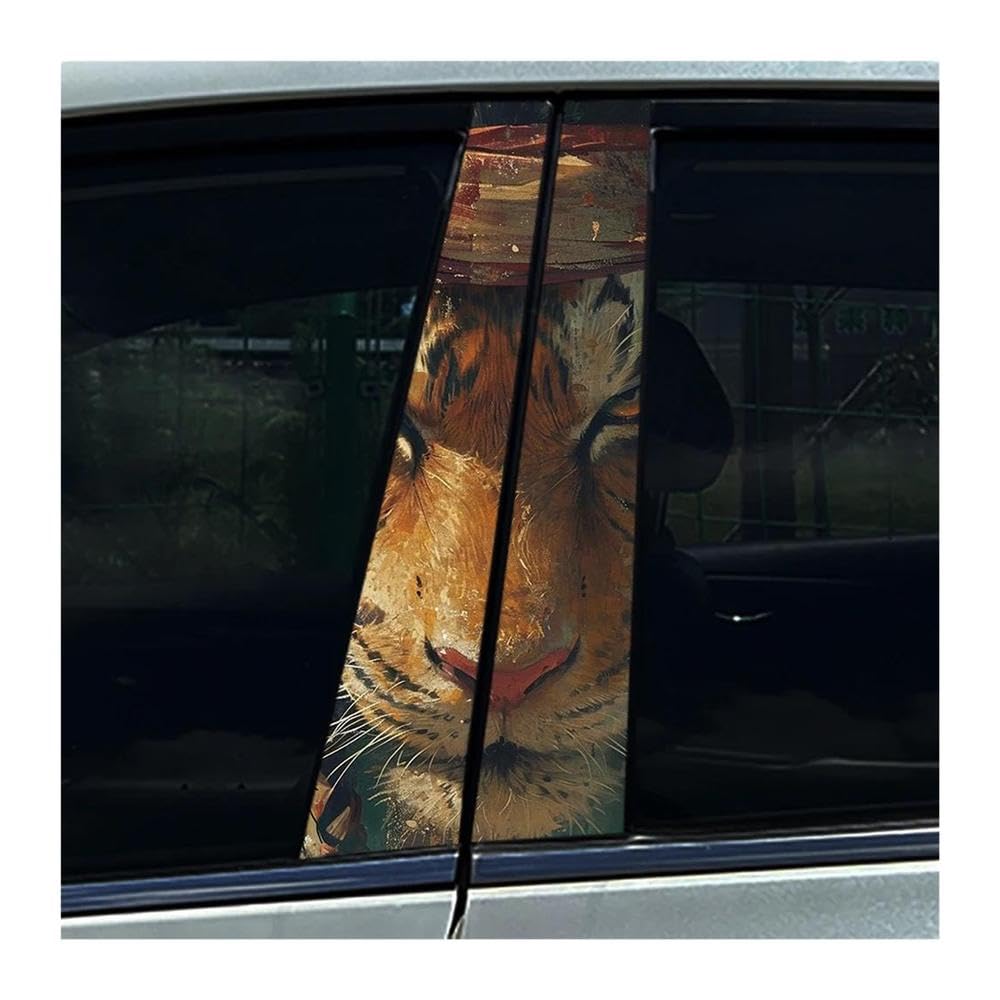 Body Parts 2PCS Car B-Pillar Cover Scratches Waterproof Decals Animal Lion Leopard Tiger Car Stickers DIY(F)
