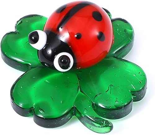 Trébol de cuatro hojas de cristal de animales de mariquita, regalos - Figuritas de mariquita diminutas figuras de animales soplados a mano,