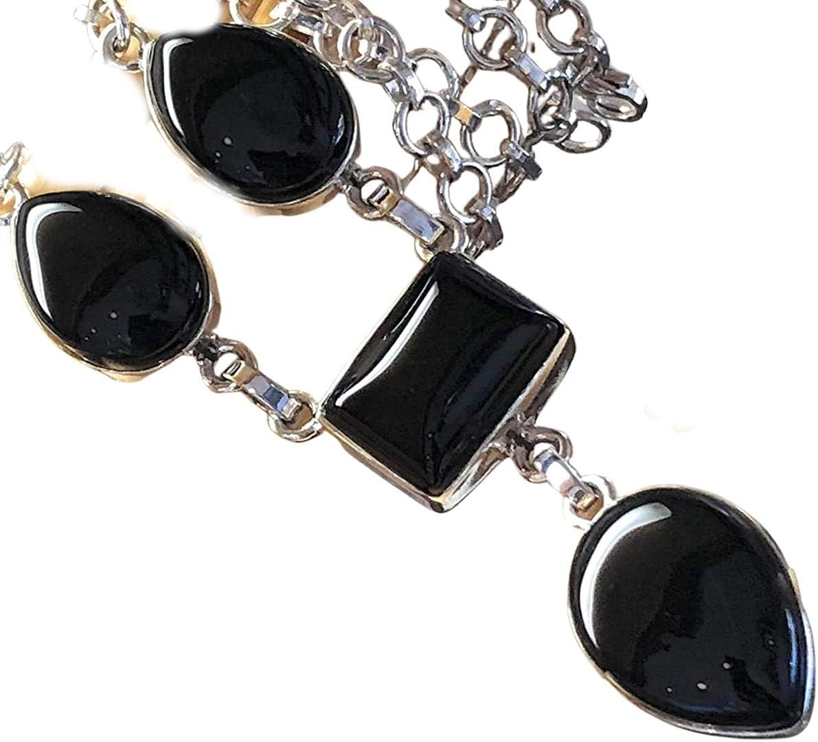 Natural Black Onyx 925 Solid Sterling Silver Necklace 16" - Image 7