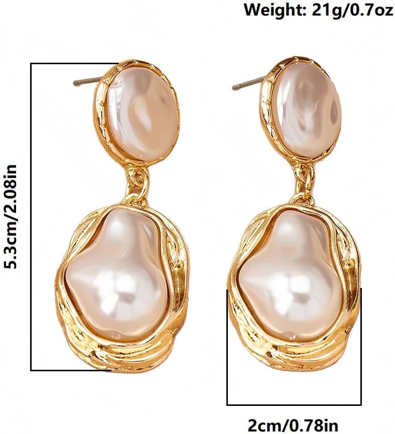 Vintage Baroque Pearls Dangle Earrings for Women Fashion Large Faux Fake Pearl Dangling Earring Funky Formal Geometric Jewelry Two Tone Accessories - Image 3