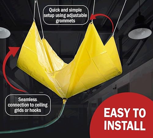 Vista 3 de Mytee Products Lonas de drenaje – (5 x 5 pies y 7 pies x 7 pies), lona desviadora de goteo para techo de techo resistente, color amarillo