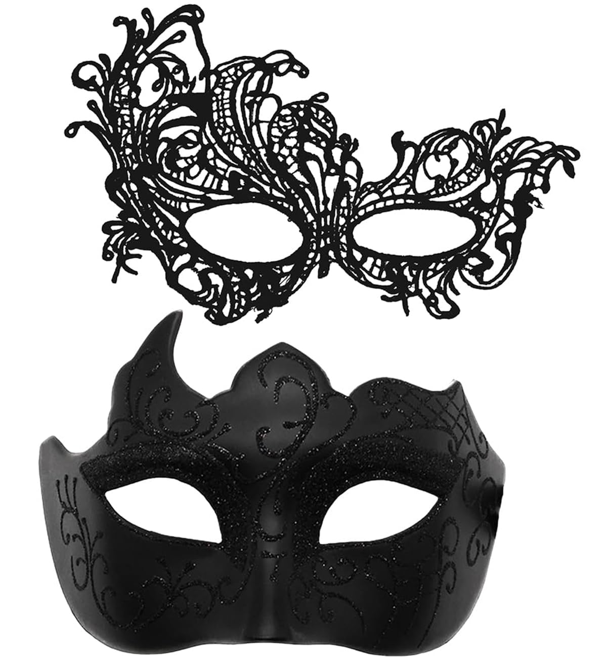 WFKKMEQ Couple Masquerade Masks Set, 2PCS Venetian Party Mask Halloween Costume Masks Carnival Masks Mardi Gras Halloween Costume Party Dress-Up Accessories for Men and Women(Black)