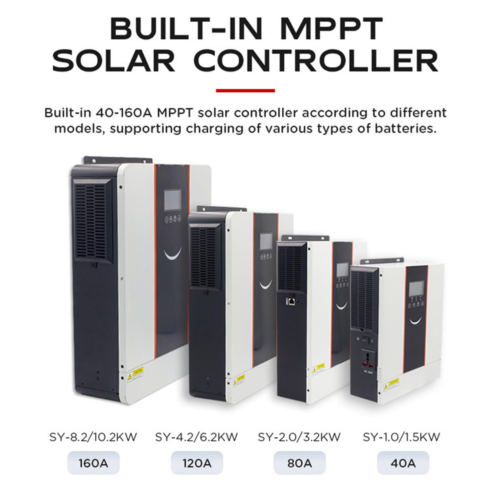 1000w-10200W Inversor Solar HíBrido,Controlador de Carga Solar 40/80/120/160A,Cargador Inversor Híbrido Off Grid,(CC 12/24/48V A CA 220V) para Casa, RV, Off-Grid con Pantalla LCD