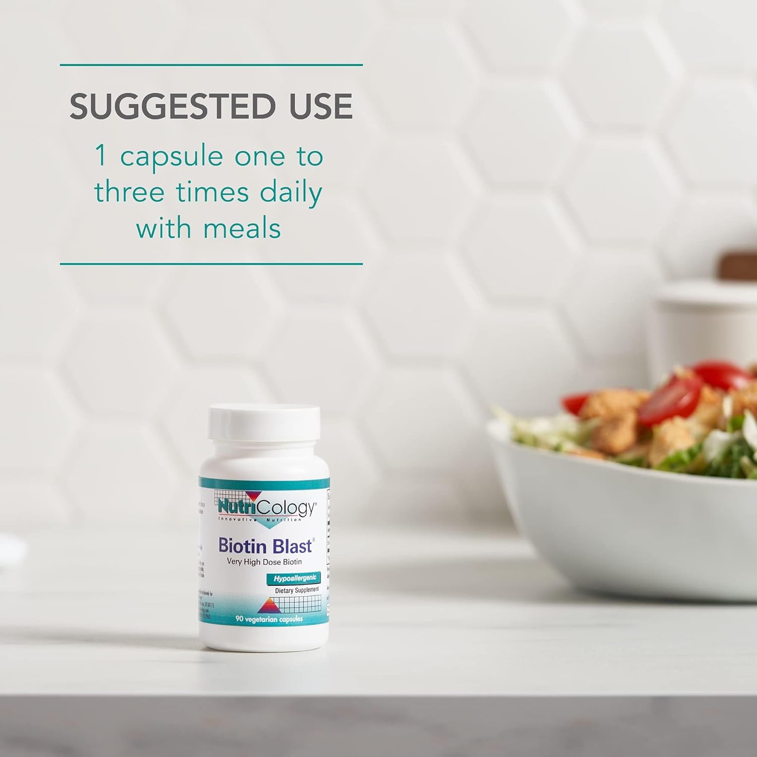 NutriCology Biotin Blast - Delivers 100 mg Biotin - Vitamin B - Metabolism & Energy Production Support - Hair, Skin & Nail Supplement - Gluten-Free - 90 Servings - 90 Vegetarian Capsules