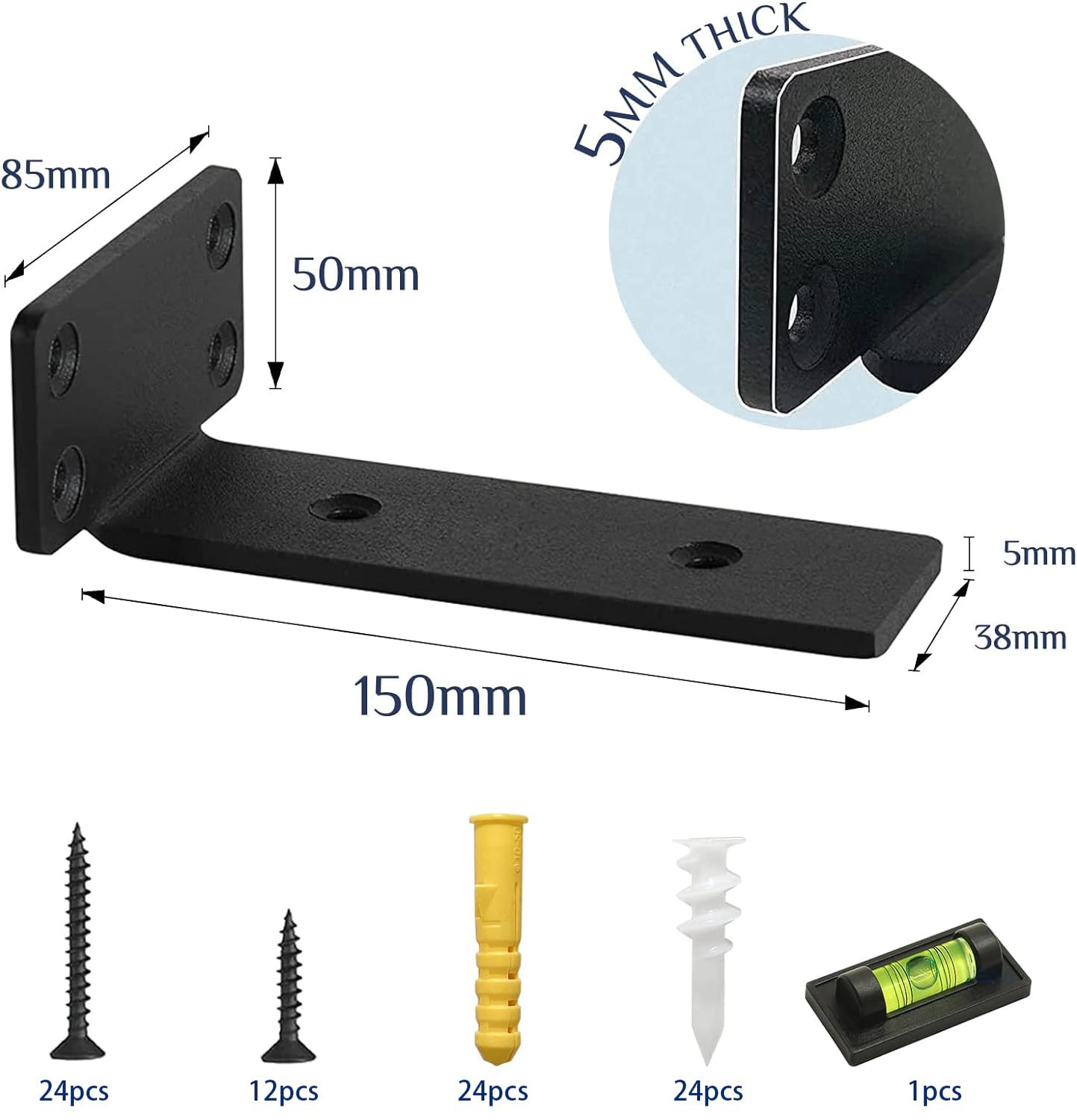 Mardili Floating Shelf Brackets 6 Pcs of 6 inch Heavy Duty Industrial Shelf Bracket with Spirit Level - Image 2