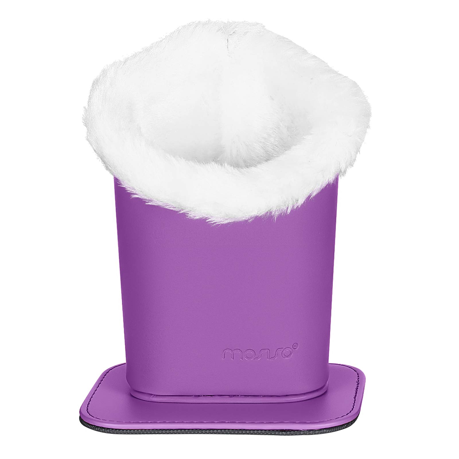 MOSISO Eyeglasses Holder, Plush Lined PU Leather Stand Case with Magnetic Base, Purple