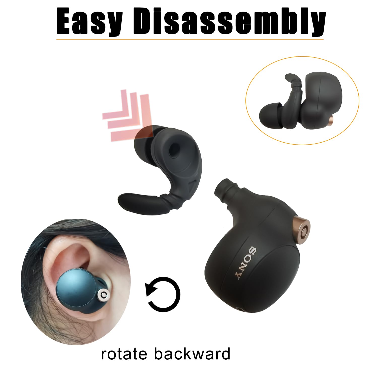 Almohadillas antideslizantes de doble brida para auriculares Sony WF-1000XM4/WF-C500/Linkbuds S, color negro