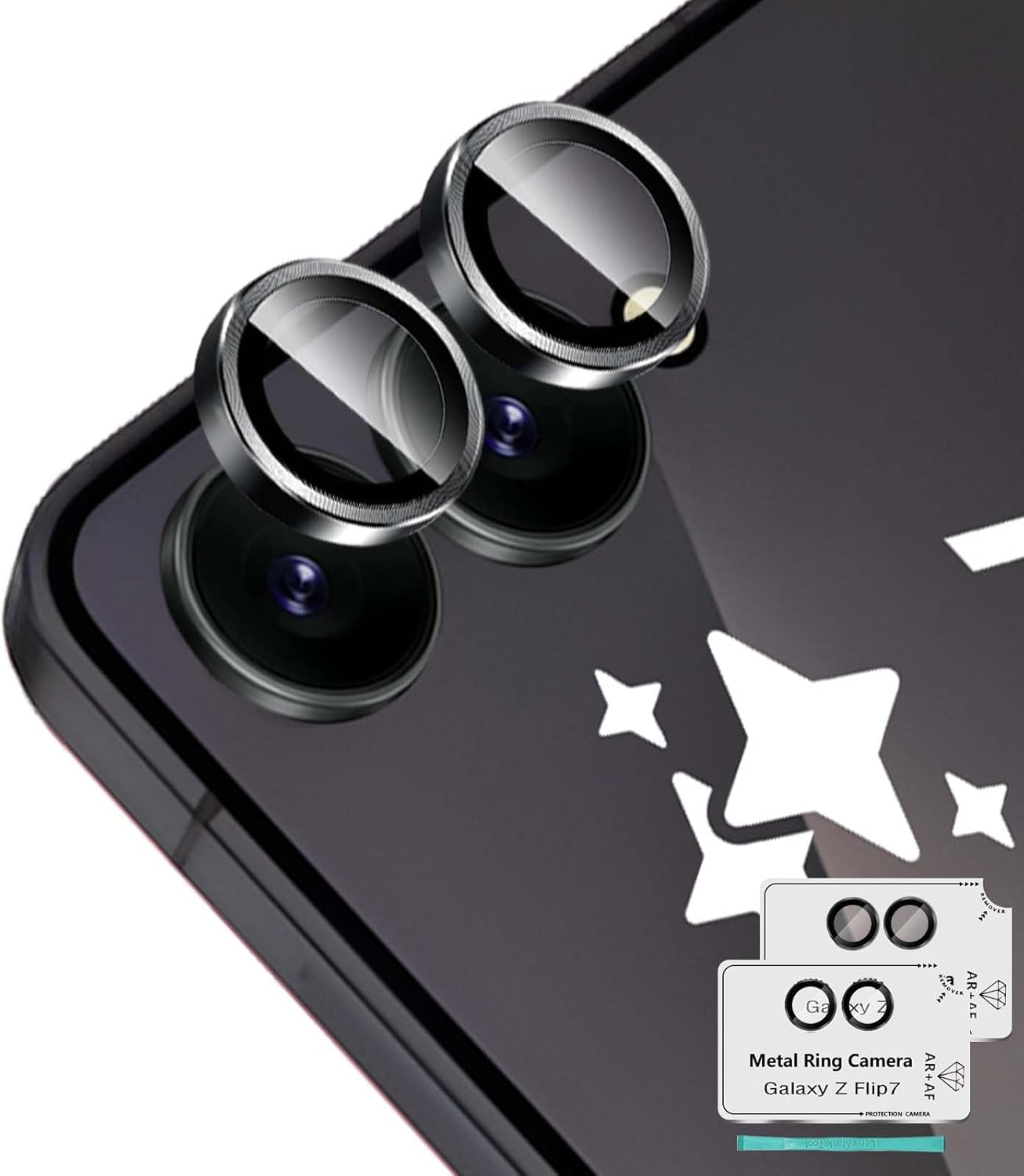 Caméra de protection LoFoFun pour Samsung Galaxy Z Flip 7 / Z Flip7 Fe, lentilles de la caméra de protection de dureté 9H avec positionneur de montage, film en verre trempé ultra résistant à la rayure, noir