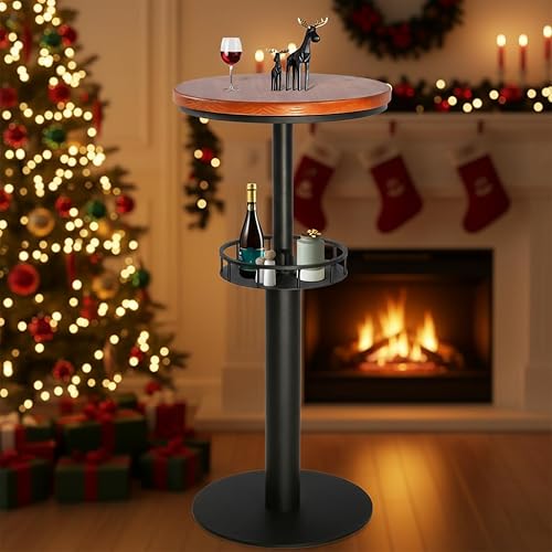 LOKKHAN Mesa de bar industrial rústica de 42 pulgadas de alto con almacenamiento, 19.68 pulgadas de diámetro, barra de metal, barra de metal, altura