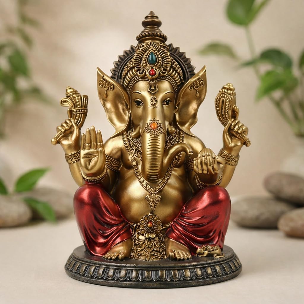 ARMONIA Premium Lord Ganesha Idol for Home Decor – 8 Inch Handmade Ganesh Murti |Antique Finish Ganpati Statue for Mandir,Office Desk |Polyresin | Best Spiritual Gift for Diwali,Wedding & Housewarming
