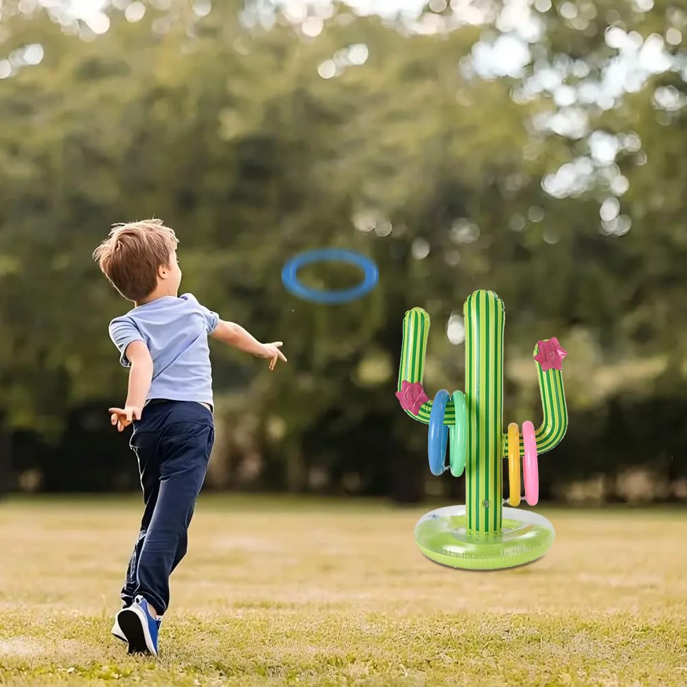 Falafoty 7PCS Cactus Gonflable Jeu de Lancer D'anneau, Bouée Piscine Jouet Anneau Cactus, Anneaux gonflables Cactus Piscine Gonflable Jouets pour Jeu d'eau d'été, Fête sur Plage Hawaïenne Décor