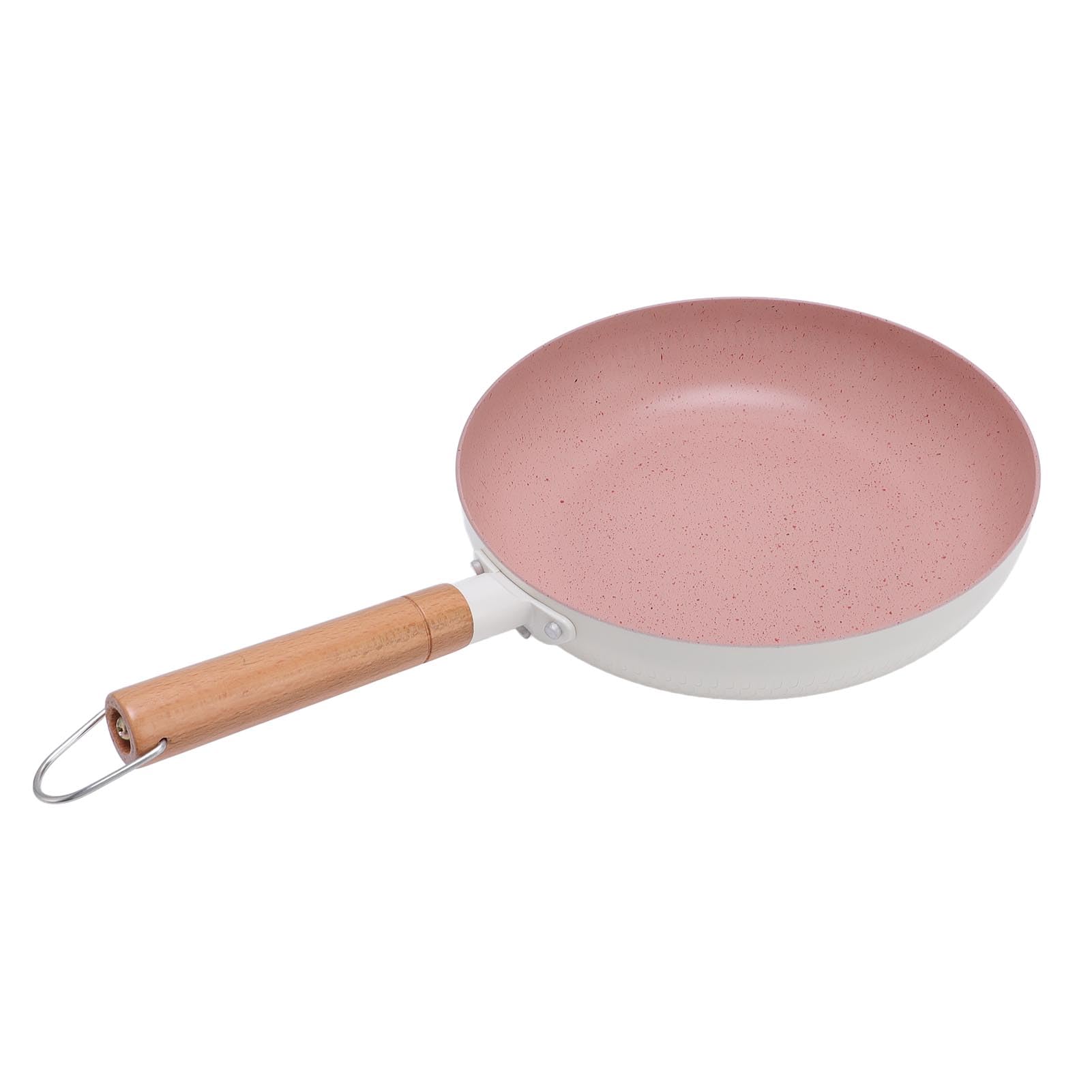 Poêle à frire antiadhésive blanche en alliage d'aluminium, pour tables de cuisson à Induction, poignée ergonomique en bois massif, légère et multifonctionnelle (26CM)