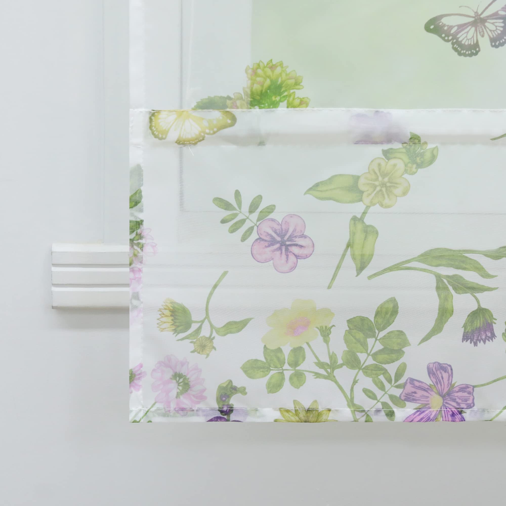 Joyswahl Viole Raffrollo mit Blumen-Schmetterlingdruck fabenfrohe halbtransparent Bändchenrollo mit Klettband1er,BxH 120x140cm