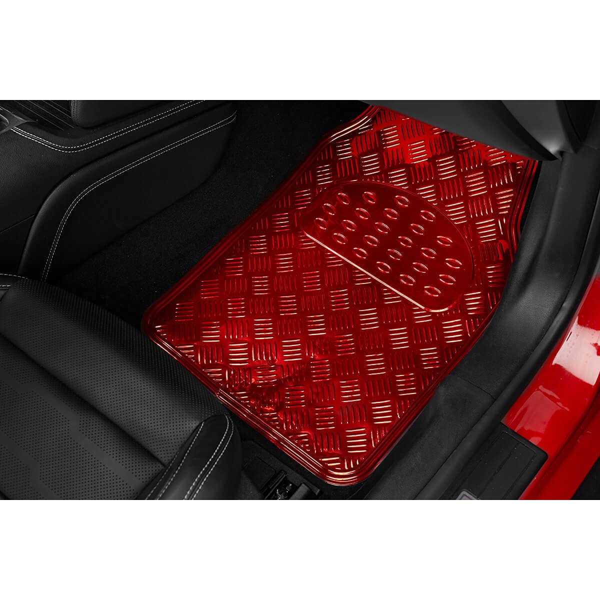 S SUMEX Alfombrillas de Coche Diseño Metálico, 4 Piezas 2 Delanteras y 2 Traseras, SUV, Furgonetas, Coches Alfombrillas de Protección para Todo Tipo de Clima de Alta Resistencia, Acabado Rojo
