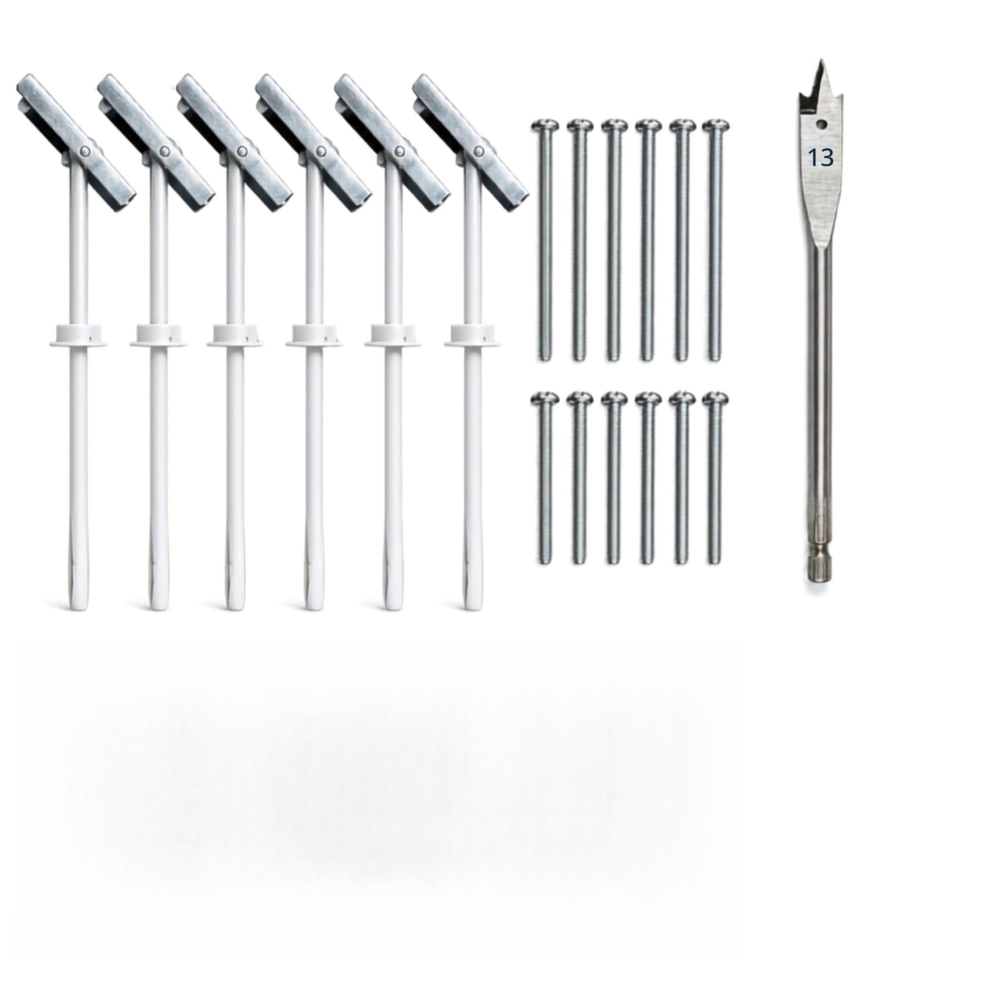 INBRACKETS Heavy Duty Toggle Cavity Wall Anchors Pack of 6 with M6 x 40mm & 60mm Screws and 13mm Flat Drill Bit for Plasterboard Hollow Walls TV Bracket Radiator Fixings (Pack of 6
