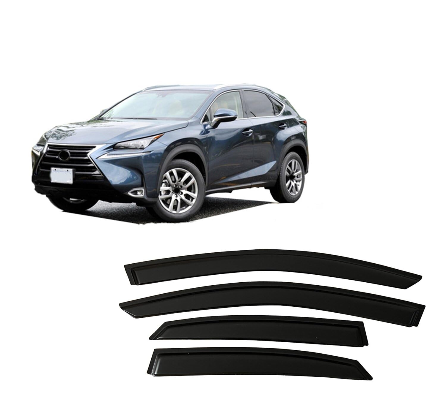 Liufangfc Normal Wind Deflectors For Lexus Nx 2015-2021 – 4Pc Tape-On Smoked Visors, Weatherproof, Anti-Salt/Snow, Low-Noise