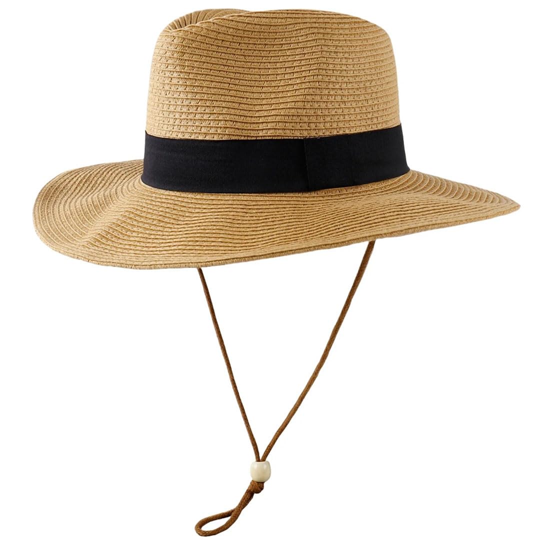 Cappello da donna in paglia occidentale da cowboy pieghevole a tesa larga cappello da sole oversize Fedora Panama, cachi, 7.625